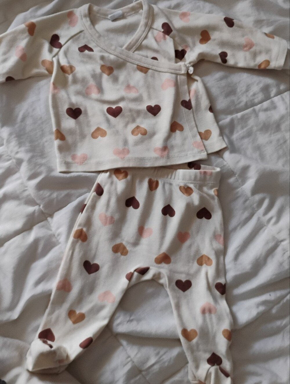 Kids Heart-Print Matching Set in Cream, Pink & Brown